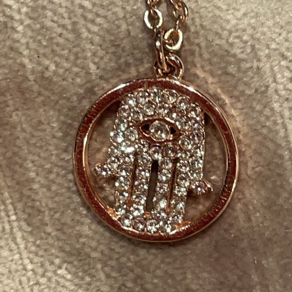 Express Evil Eye 🧿 Hamasa Hand Rosegold Tone Necklace
